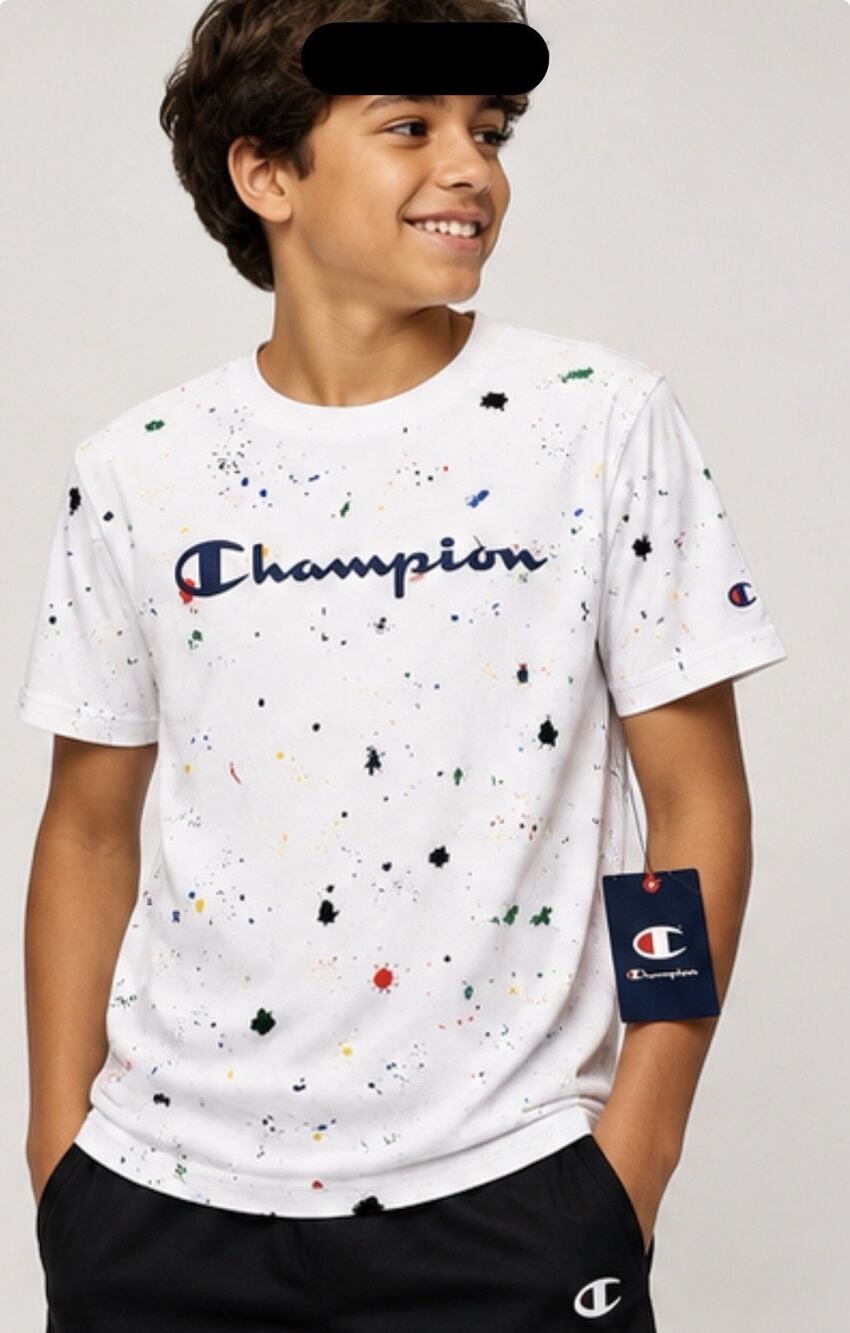Champion Boys XL White Paint Splatter Logo Graphic T-Shirt NWT